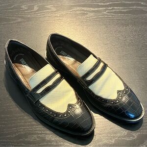 Stacy Adams Brown Croc-Embossed Loafers with Cream Textile Vamp